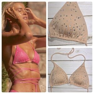 Monica Hansen | Halter Neck Triangle Criss Cross Bikini
Top Crystals In Nude